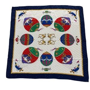 Women's Square Satin Scarf Head Neck Shoulder Tie Hot Air Balloons Blue Red Gold